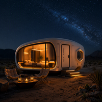 Maison capsule spatiale de luxe moderne, maison préfabriquée, cabane mobile, villa de villégiature avec balcon en verre à commande intelligente, imperméable, extérieur