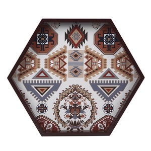 Bandeja de Servir de Madera con Forma Hexagonal, Plato Decorativo con Estampado Geométrico Tribal de Alta Calidad para Pedidos al por Mayor - Product Image 5