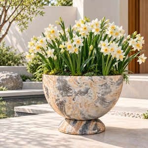 Macetero Grande Personalizado de Fibra de Vidrio con Patrón de Mármol, Maceta Decorativa de Lujo con Base de Pedestal para Paisajismo Exterior - Product Image 3