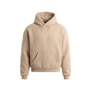 Sudadera con Capucha Unisex Beige, Forro Sólido, Corte Regular, Felpa de Algodón, Estilo Casual para Invierno, con Bolsillos - Product Image 1