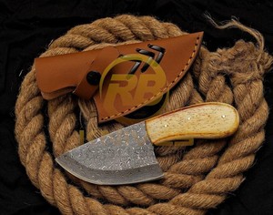 OEM Damascus Steel Fixed Blade Hunting <b>Knife</b> | Handmade Bushcraft Skinning <b>Knife</b> with <b>Bone</b> <b>Handle</b> and Leather Sheath - Product Image 5