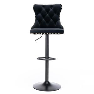 Modern Upholstered Bar <b>Stools</b> with Swivel Velvet Seat <b>Adjustable</b> 25 33 Inch Height 17.7 Inch Base Furniture - Product Image 2