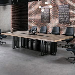 Mesa de Conferencia Grande de 10.5 Pies con Tablero de Madera de 2 Pulgadas de Grosor, Base de Rejilla Metálica, Gestión de Cables y Fácil Montaje para Oficina Comercial - Product Image 3