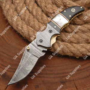 Couteau de poche pliant en acier Damas, fait main, manche exotique haut de gamme, lame ultra-affûtée à pointe tombante, DIY EDC, étui, OEM/ODM - Product Image 5