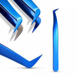 Juego de Pinzas para Pestañas de Acero Inoxidable de Precisión, Punta Suave, Acabado Azul - Product Image 1