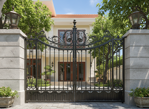 Puerta Metálica de Doble Hoja Estilo Victoriano KHP, Recubierta con Polvo, Puerta Batiente Resistente para Uso Exterior, Fácil Instalación, Diseño de Modelo 3D - Product Image 4