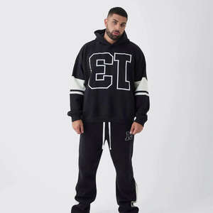 Sudadera de Alta Calidad para Hombre, Personalizada, con Hombros Caídos, Apliques, Parches Bordados, Cierre con Cordón, Transpirable, Invierno, 100% Algodón - Product Image 1