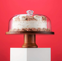 Support à gâteau chic en bois d'acacia naturel avec cloche en verre, écologique et durable, idéal pour présenter gâteaux, cupcakes et desserts