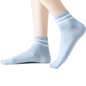 Light Blue Ankle <b>Socks</b> With <b>White</b> Stripes Knitted Cotton Breathable <b>Men's</b> Summer Daily Wear Regular Style - Product Image 1