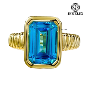 Jewelux Yellow Gold Cocktail <b>Ring</b> With <b>Emerald</b> Cut Blue Topaz Bezel Setting Geometric Luxury Unisex Design From India - Product Image 4