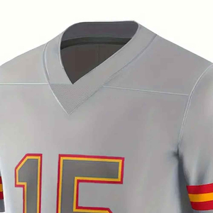 Maillot de lacrosse personnalisé pour homme, col en V, manches courtes, gris, rayures rouges et jaunes, respirant, en polyester, vêtements de sport, vente en gros OEM - Product Image 3