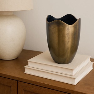 Contemporary Bronze Tabletop <b>Vase</b> Handmade with Wavy Rim Design for Modern Home Decor - Product Image 6