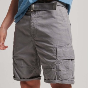Men's Solid Gray Washed Breathable Cargo Shorts 100% Cotton Canvas <b>Mid</b> Rise Drawstring Closure Casual Style Pockets Bermuda - Product Image 1