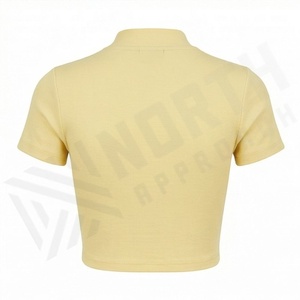 Haut court élégant pour femme, en denim côtelé imprimé, avec demi-zip, couleur personnalisable, vêtement de mode estival de qualité supérieure - Product Image 2