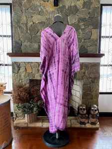 Robe Kaftan en Rayonne Tie-Dye Shibori Japonais Grande Taille Violet Rose Bohème Maxi Cache-Maillot de Plage - Product Image 2