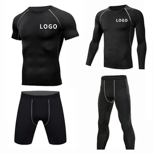 เสื้อยืดกางเกงขาสั้นคุณภาพสูง ระบายอากาศ แห้งเร็ว ชุดยูนิเซ็กซ์ 2 ชิ้น/ชุด สำหรับมวยไทย มวยปล้ำ MMA BJJ มวย ชุดกีฬาป้องกันการเสียดสีผิว - Product Image 2