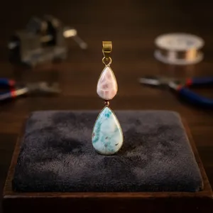 Colgante de Latón con Gema de Larimar, Venta al por Mayor, Colgante de Joyería con Piedra Azul Natural - Product Image 5