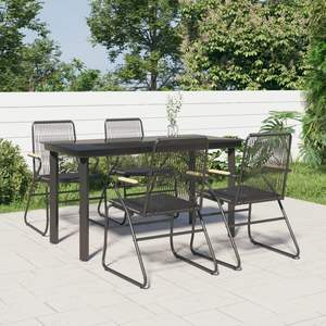 Set da pranzo in Rattan in PVC nero da 5 pezzi - Product Image 1