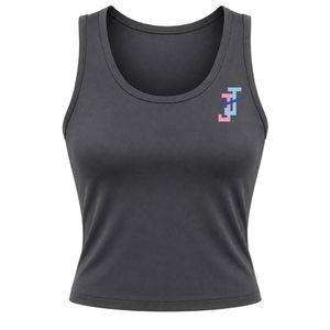 Women's Charcoal Gray Workout Tank with JJ Logo Embroidery Crew Neck Athletic Fitness Shirt for Women Gym Training Apparel - Product Image 1