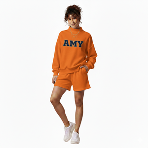 Conjunto de 2 piezas de alta calidad para mujer, invierno, cuello alto y pantalones cortos, material de algodón y poliéster, transpirable, con impresión de logotipo personalizado. - Product Image 2