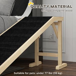 Rampa para Mascotas de Madera Maciza para Cama, 74 x 16 x 25 Pulgadas, Plataforma con Alfombra Antideslizante Natural, Accesorio para Sala de Estar, Escaleras para Perros - Product Image 4