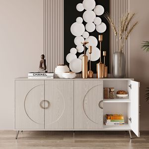 Modern 4-Door Lacquered Wooden <b>Sideboard</b> Buffet Server Cabinet for <b>Storage</b> in Living Room Entryway or Hallway - Product Image 3