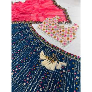 Handmade Designer A-Line Lehenga Choli for Parties Featuring Embroidery Work and Floral Print Natural Waistline - Product Image 5