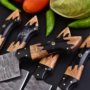 New Edition Custom Handmade 5pcs Damascus Steel Full Tang Ambidextrous Straight Edge BBQ Kitchen Chef <b>Knives</b> <b>Set</b> W/Resin Wood - Product Image 3