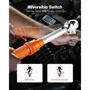 Set di Chiavi Dinamometriche a Scatto di Alta Precisione con 72 Denti, Doppia Scala, 3% di Precisione, Attacco da 1/4 di Pollice, 20-200 lbf, Doppia Direzione per Utensili da Officina - Product Image 6