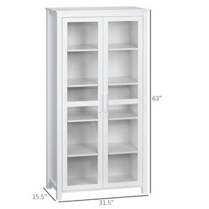 Dispensa da Cucina Bianca a 5 Ripiani con Porte in Vetro e Ripiani Regolabili per Sala da Pranzo e Cucina - Product Image 3