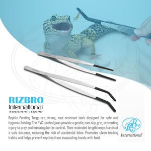 2 pinces à nourrir les reptiles en acier inoxydable, courbées et droites, avec pointe recouverte de PVC, 9,8 et 11,8 pouces, à prise dentelée, pour reptiles - Product Image 6