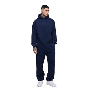 Ensemble survêtement homme bleu marine, sweat à capuche et pantalon de jogging, vêtements de sport décontractés en polaire, tenue de sport hiver deux pièces - Product Image 4