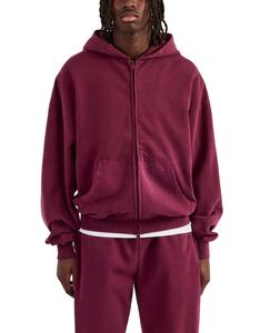 Chándal acampanado lavado con ácido y cremallera con parches de logotipo personalizado para hombre, conjunto de Sudadera con capucha de lana y pantalones de chándal, chándal acampanado desgastado - Product Image 2