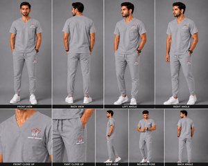 Ensemble de blouses médicales pour hommes, col en V, gris, tissu tissé en coton et polyester, uniformes d'hôpital - Product Image 6