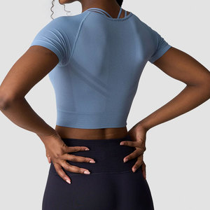 <b>Women's</b> Yoga <b>Compression</b> Crop <b>Top</b> Custom Logo Quick Dry Lightweight Anti-Pilling 100% Polyester Flare Sleeve Summer Sports - Product Image 2