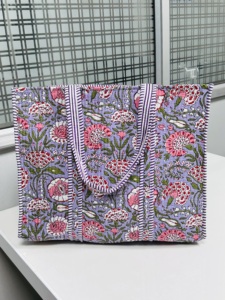 Lavender Floral Cotton Quilted Tote <b>Bag</b> | Cotton Shoulder Tote <b>Bag</b> For Shopping | Handmade Everyday Travel <b>Bag</b> - Product Image 2