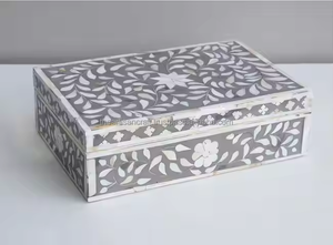 Caja de Almacenamiento de Joyas Cuadrada, Duradera, Hecha a Mano en India, con Incrustaciones de Hueso, Ecológica, con Diseño de Logotipo Personalizado, Artesanía - Product Image 4