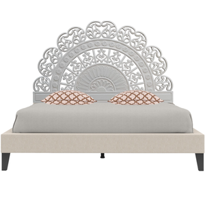 Tête de lit décorative en bois d'ingénierie Smart Art, taille King Size, finition blanchie, sculptée à la main avec motifs floraux, réglable en hauteur et éclairée - Product Image 3