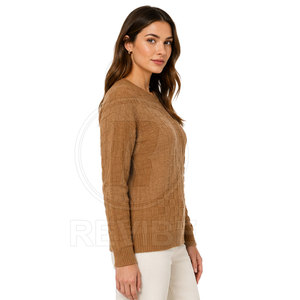 Pull tricoté décontracté pour femme, mode quotidienne, hiver, chaud, logo frontal, haute qualité, respirant, élégant, confortable, 100% coton/laine - Product Image 2