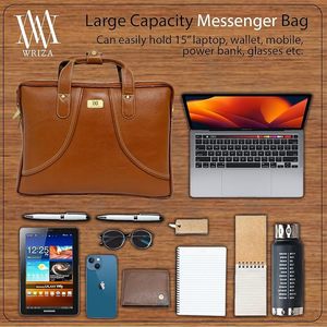 WRIZA Genuine Leather Executive Slim <b>Briefcase</b> for Men Lightweight Logo Business Laptop Crossbody Office Work Bag Professional - Product Image 3