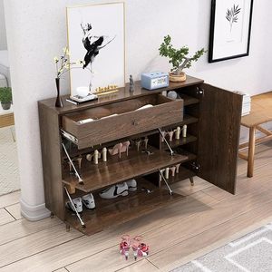 Meuble à chaussures en bois de Sheesham avec porte, étagère de rangement en bois, organisateur de chaussures, armoire anti-poussière pour entrée, meuble de rangement pour salon - Product Image 6