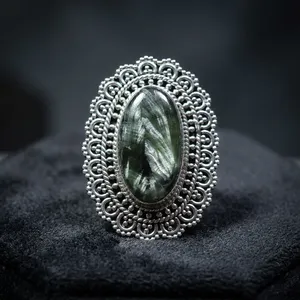 925 Sterling Silver Seraphinite Gemstone Ring Handmade Cocktail Ring Bezel Setting Oval Shape Unisex Everyday Wear - Product Image 4