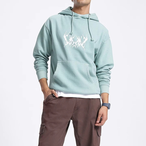 เสื้อสเวตเชิ้ตมีฮู้ดสีฟ้าอ่อนสำหรับผู้ชาย พิมพ์ลายโลโก้สีขาว ทรงปกติ ผ้าฝ้ายเฟรนช์เทอร์รี่ ลำลอง สำหรับฤดูใบไม้ร่วง - Product Image 5