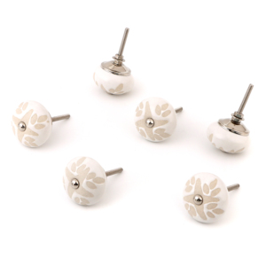 Bouton de meuble en céramique traditionnel rond blanc avec motif feuille, durable, écologique, antirouille, pour tiroir de cuisine et armoire - Product Image 5