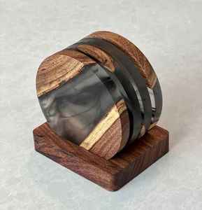 Handmade Wooden Coaster Set Rectangle Modern Design Mats & <b>Pads</b> with Turquoise Resin Inlay - Product Image 6