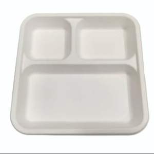 Assiette jetable en bagasse robuste à 3 compartiments, écologique, pour servir des plats chauds et froids, prix de gros - Product Image 2