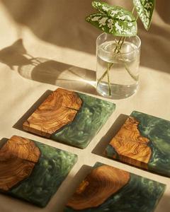 Premium Resin Wood Coaster Set Handcrafted Square Modern Design 350mm Diameter 5mm Thickness MN EXPORTS MNE-896 <b>Table</b> <b>Protection</b> - Product Image 1