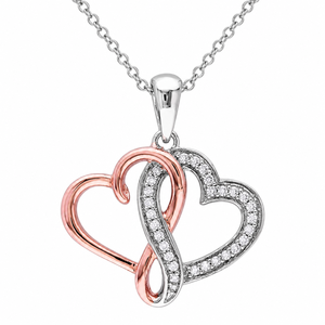 Collier pendentif double cœur en diamant de luxe |   Charme en or multicolore 14 carats en forme de cœur pour femme, cadeau d'anniversaire de mariage - Product Image 3