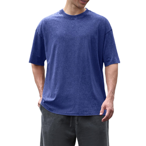 เสื้อยืดโอเวอร์ไซส์ผู้ชายแบบเรียบง่าย ขายส่ง ผ้าคุณภาพสูง ทรงหลวมไหล่ตก สไตล์ลำลอง สตรีทแวร์ เสื้อยืดพื้นฐาน - Product Image 2