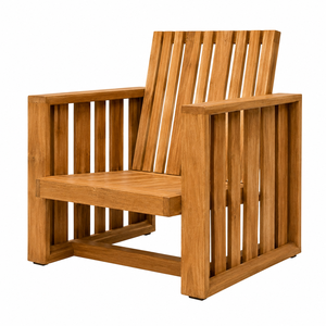 Chaise de jardin moderne en teck massif, confortable et imperméable, avec cadre à lattes verticales architecturales, pour école, salon, parc - Product Image 2